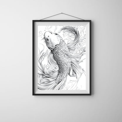 Simple and graceful line drawing of a fish in minimalist style.