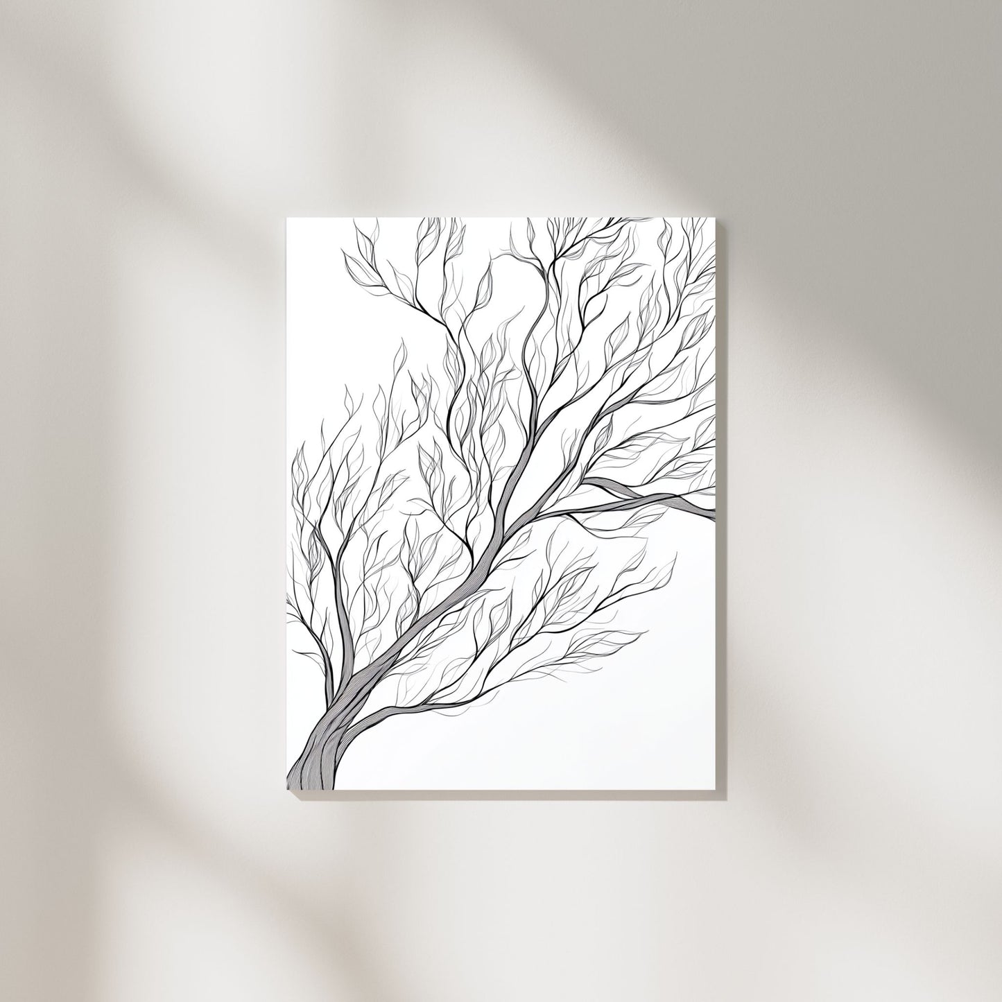 Elegant line drawing of a tree with flowing branches for modern interiors