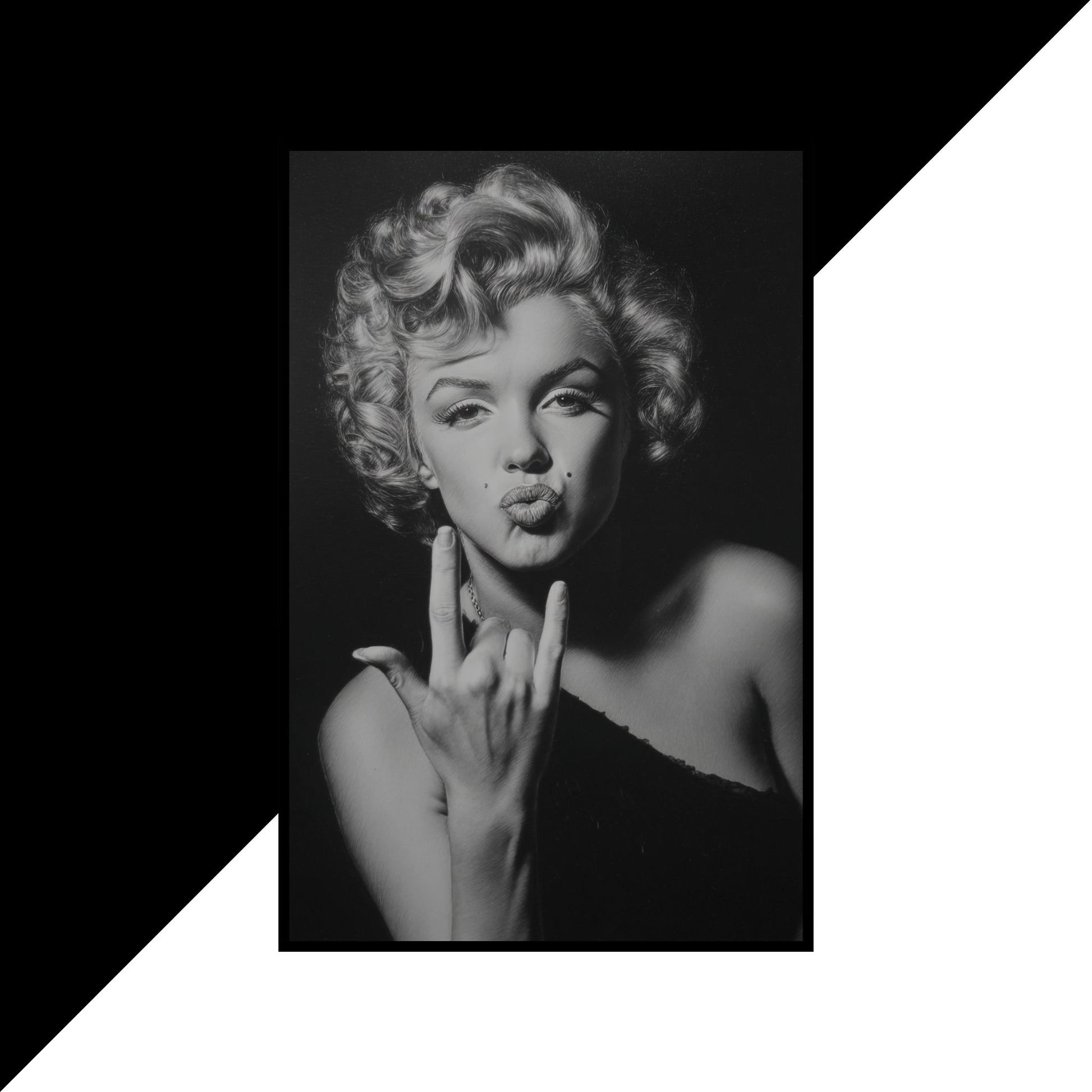 Black and white portrait of a person with a stylized background