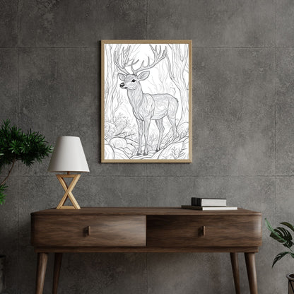 Timeless and elegant deer silhouette in clean line art form.