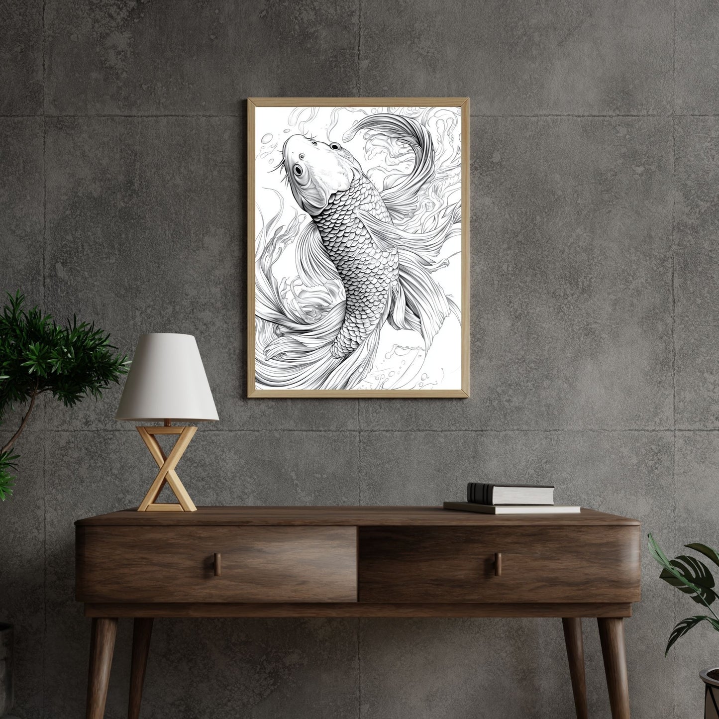 Timeless fish silhouette in clean and flowing line art design.