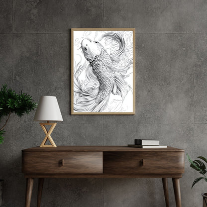 Timeless fish silhouette in clean and flowing line art design.