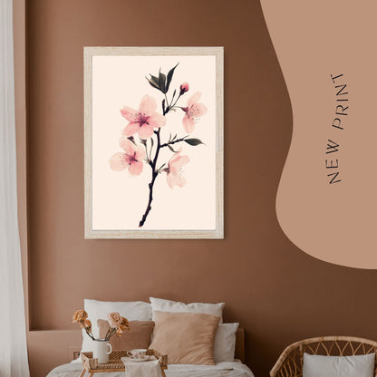 Printable botanical art featuring beautiful cherry blossoms in a minimalist design