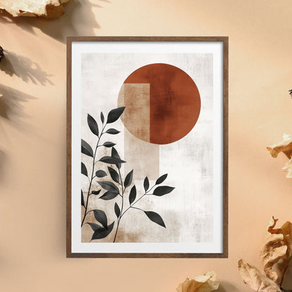 Elegant botanical illustration with black leaves and warm beige hues