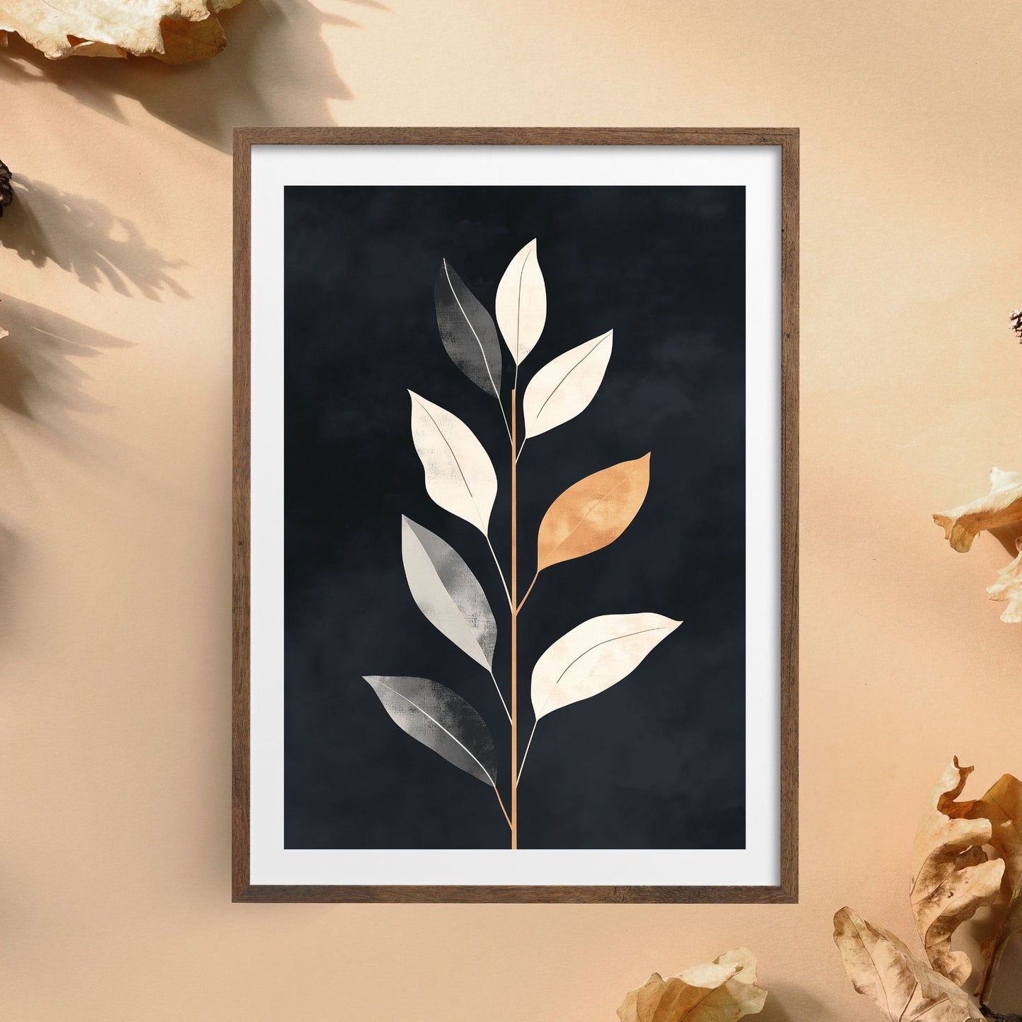 Sophisticated botanical print with gold highlights for modern wall decor.