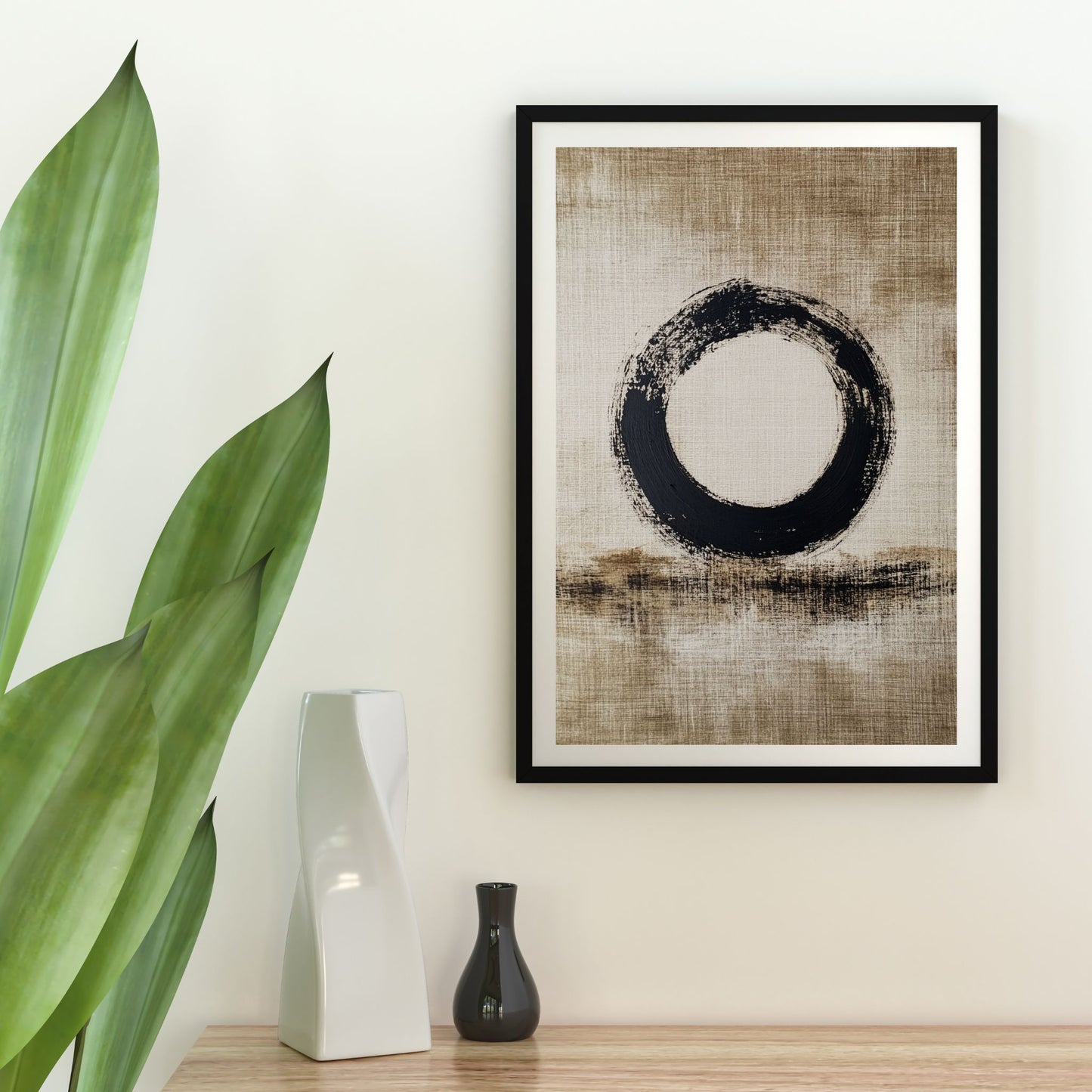 Digital Japandi style artwork showcasing a symbolic Zen circle